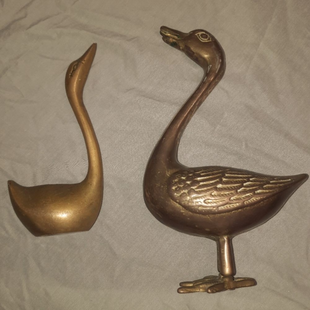 2 Vintage Brass Swans